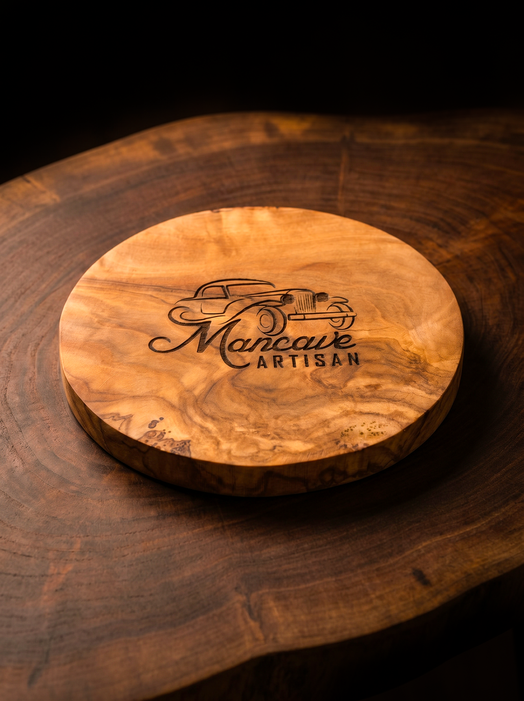 Mancave Artisan Olive Wood Beer Glass Coaster