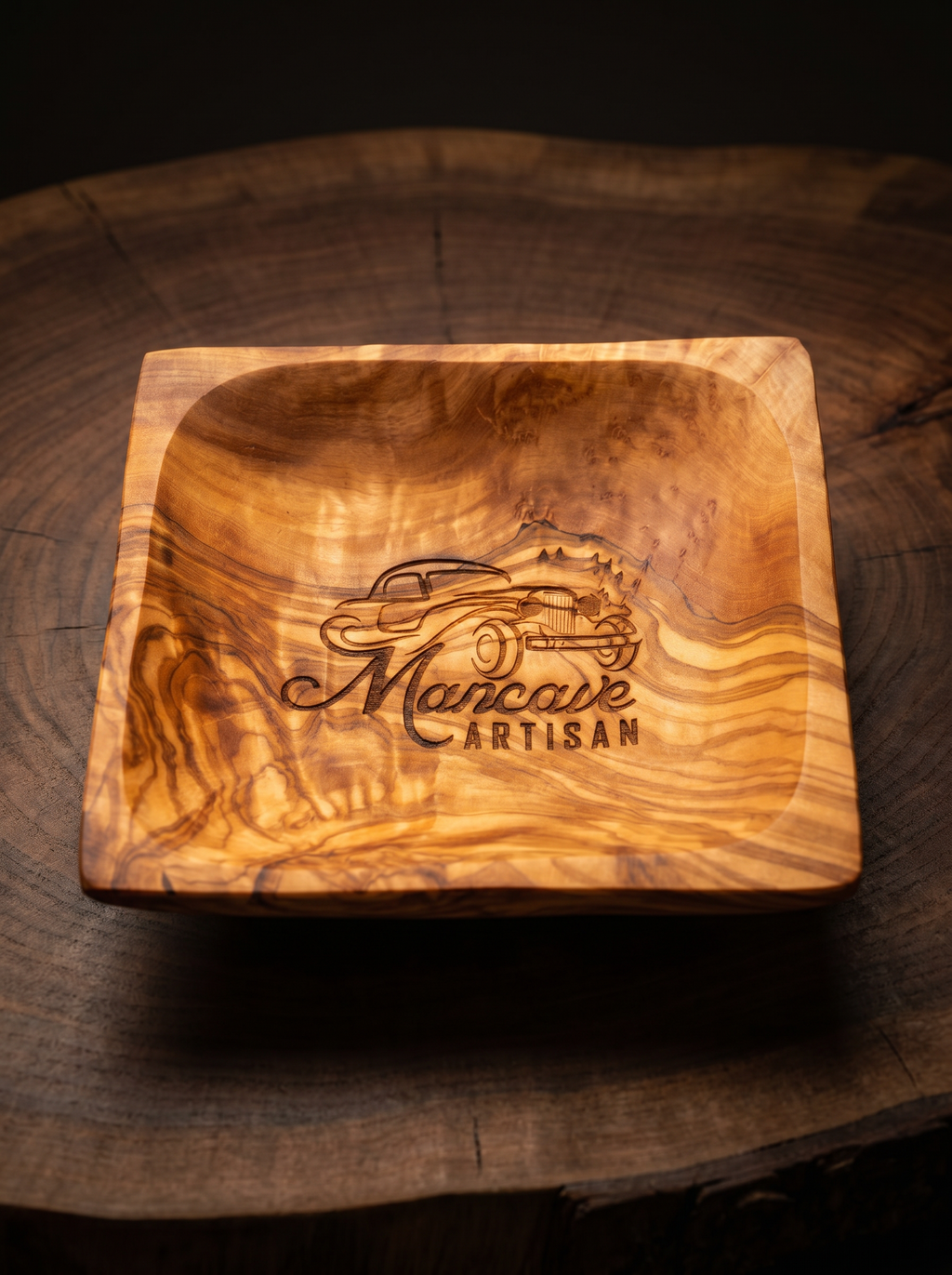 Mancave Artisan Square Olive Wood Bowl