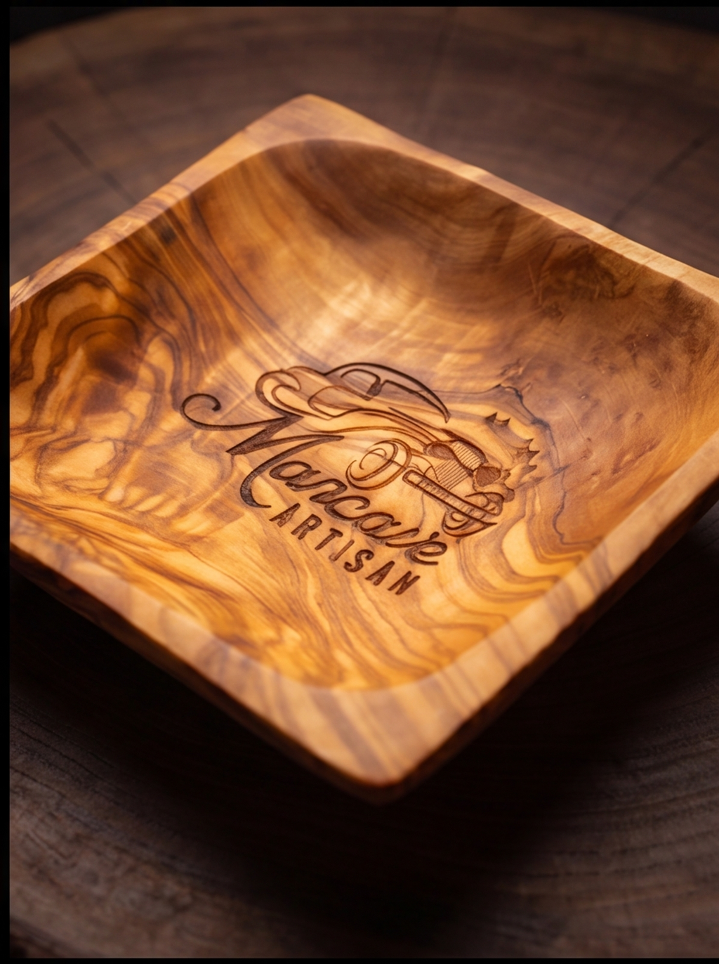 Mancave Artisan Square Olive Wood Bowl