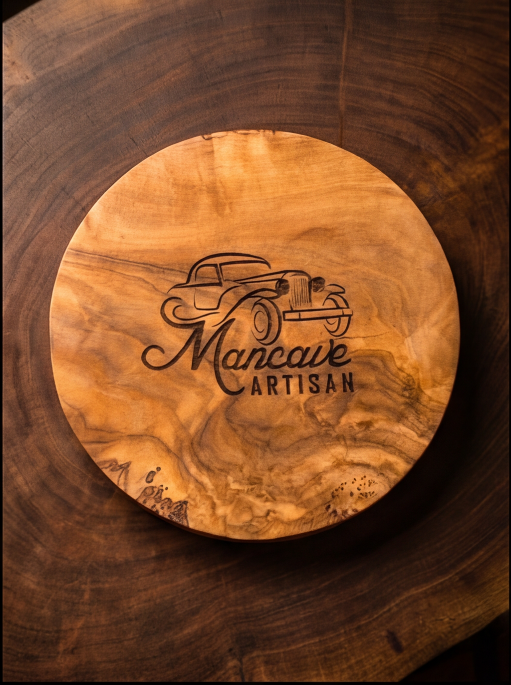 Mancave Artisan Olive Wood Beer Glass Coaster