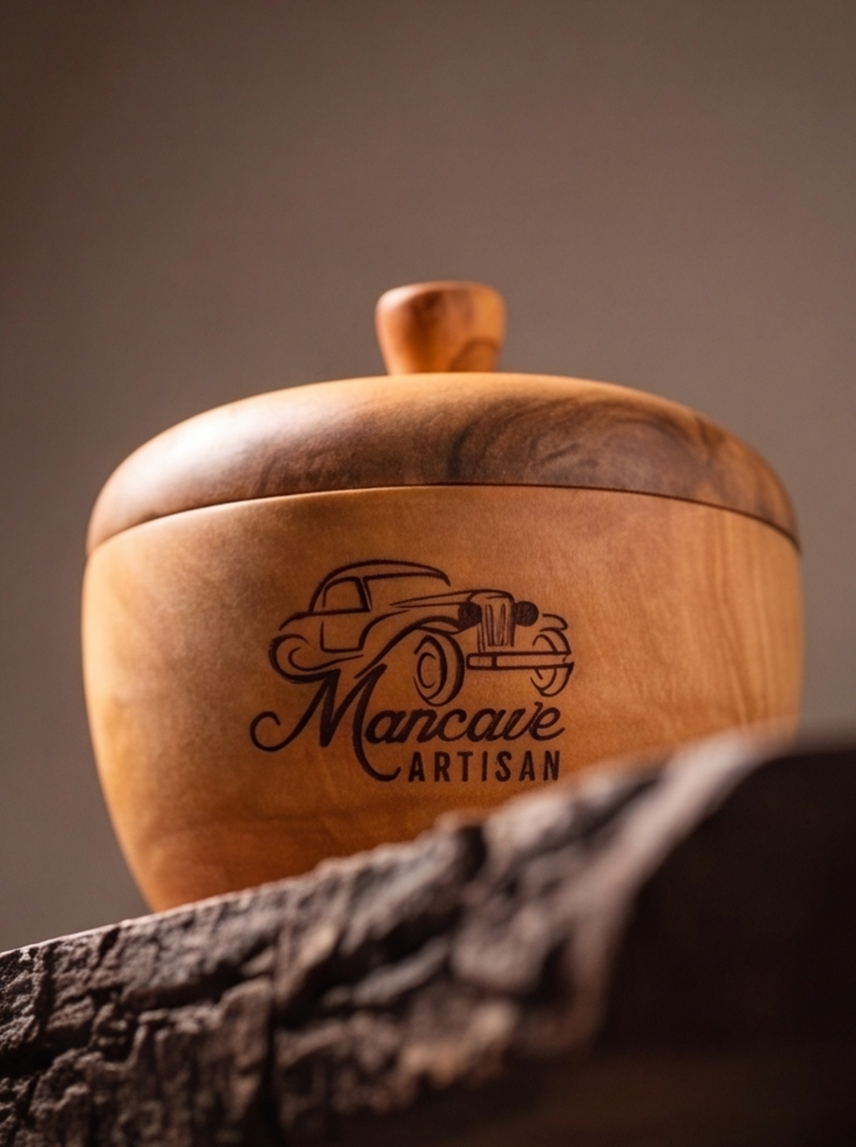 Mancave Artisan Olive Wood Salt Box with Salt Spoon
